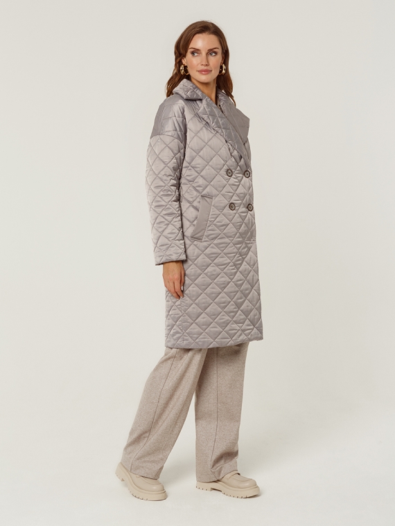 Пальто женское стеганое КМ1070S серый шелк