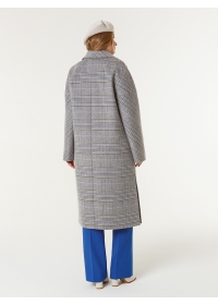 Пальто женское длинное КМ1025 OLZ серо-голубая клетка