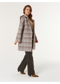 Пальто женское короткое КМ380-1 OLZ кремово-коричневая клетка