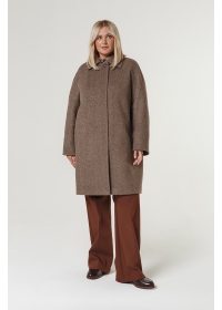 Пальто женское среднее КМ1061 Ch шоколадная диагональ