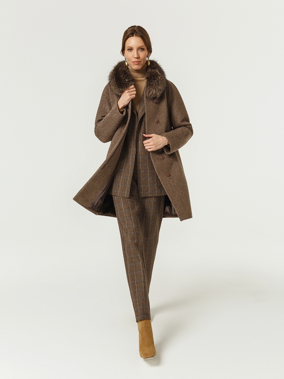 Пальто женское зимнее утепл. КМ888 Z F шоколадная диагональ