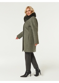 Пальто женское зимнее утепл. КМ888 Z F зеленая диагональ