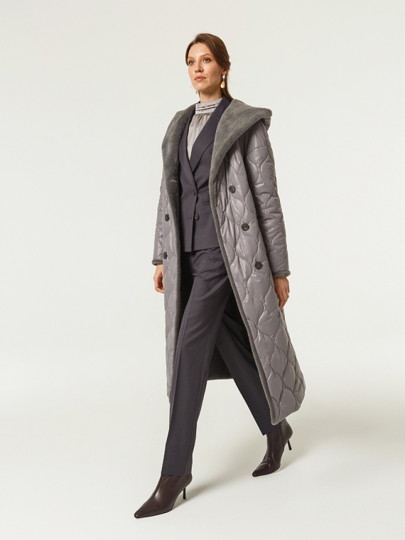 Пальто женское утепленное стеганое КМ1222 S Z серый