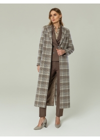 Пальто женское длинное КМ431 OLZ кремово-коричневая клетка