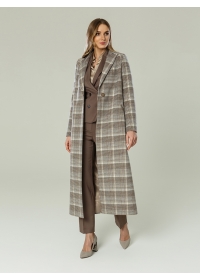 Пальто женское длинное КМ431 OLZ кремово-коричневая клетка
