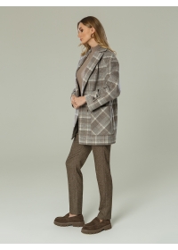 Пальто женское короткое КМ1213 OLZ кремо-коричневая клетка