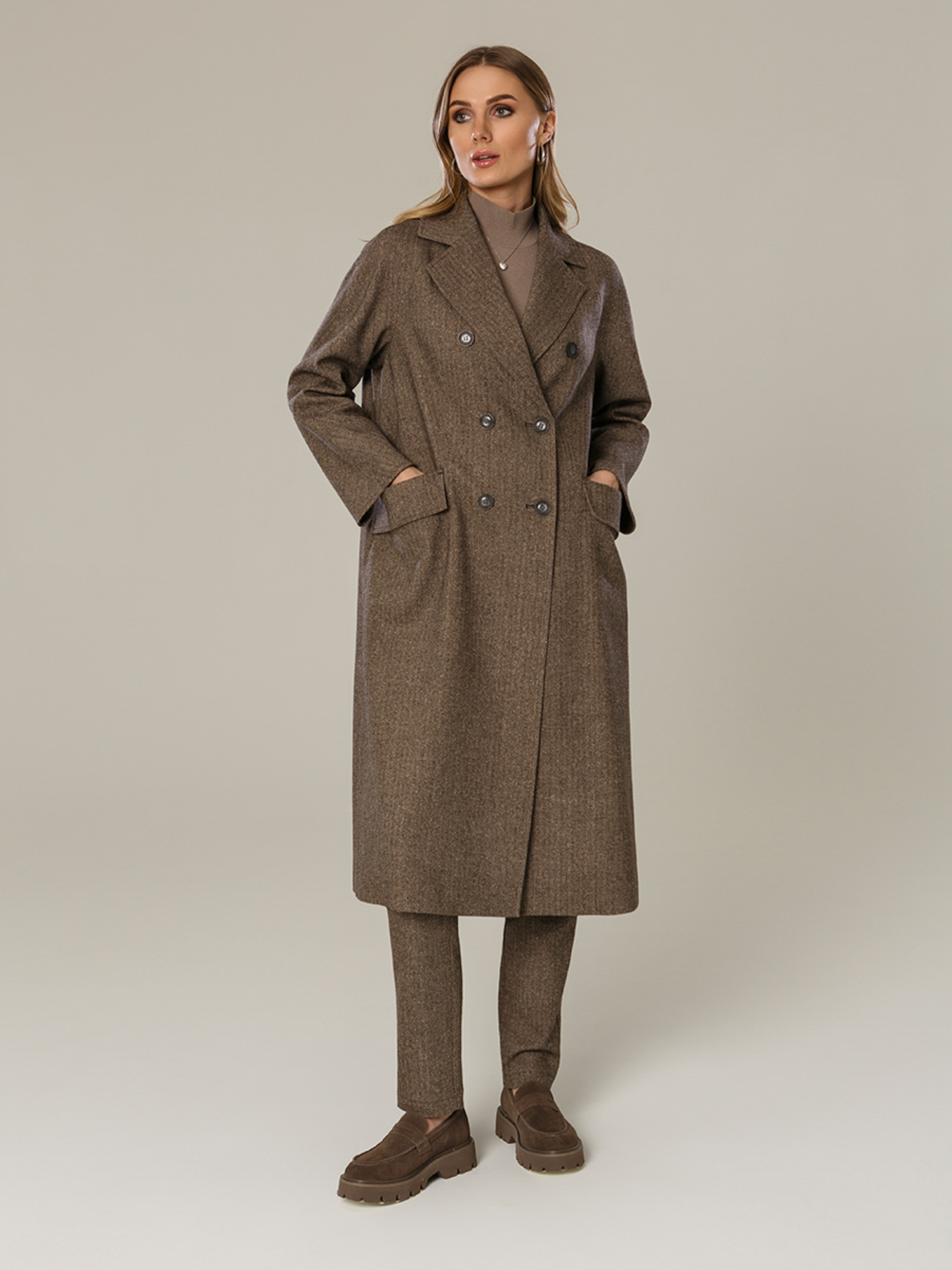 Пальто женское длинное КМ1032-1 Mig серо-синяя лапка