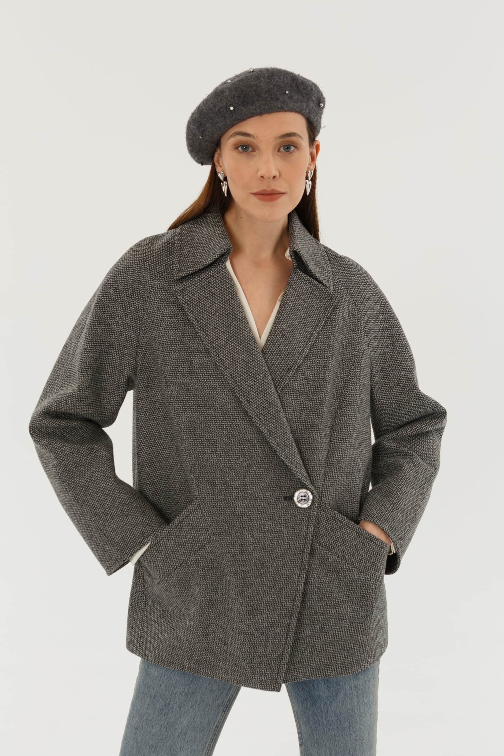 Пальто КМ1120 Lord антрацит твид