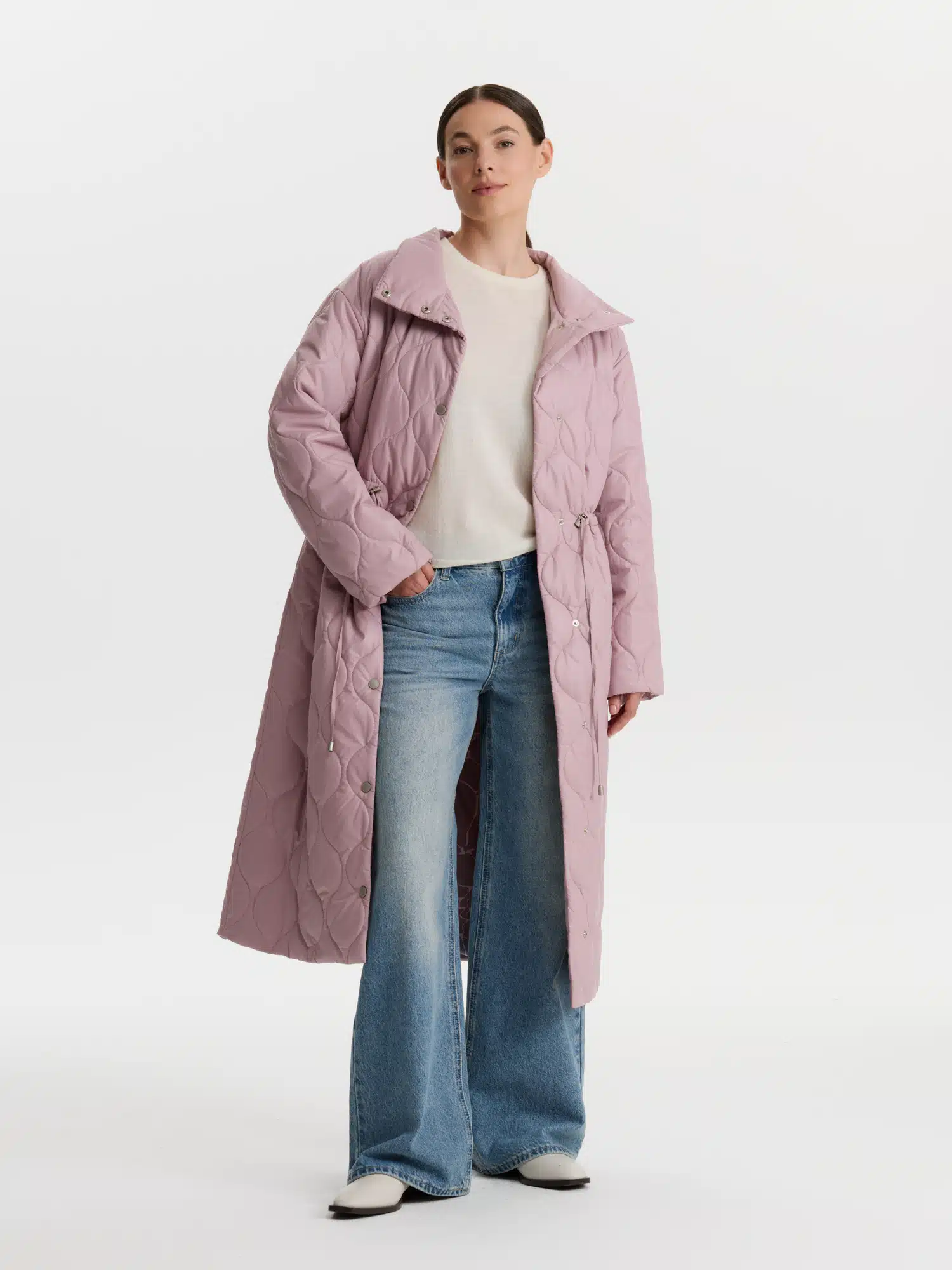 Пальто стеганое КМ1307 S пыльная роза