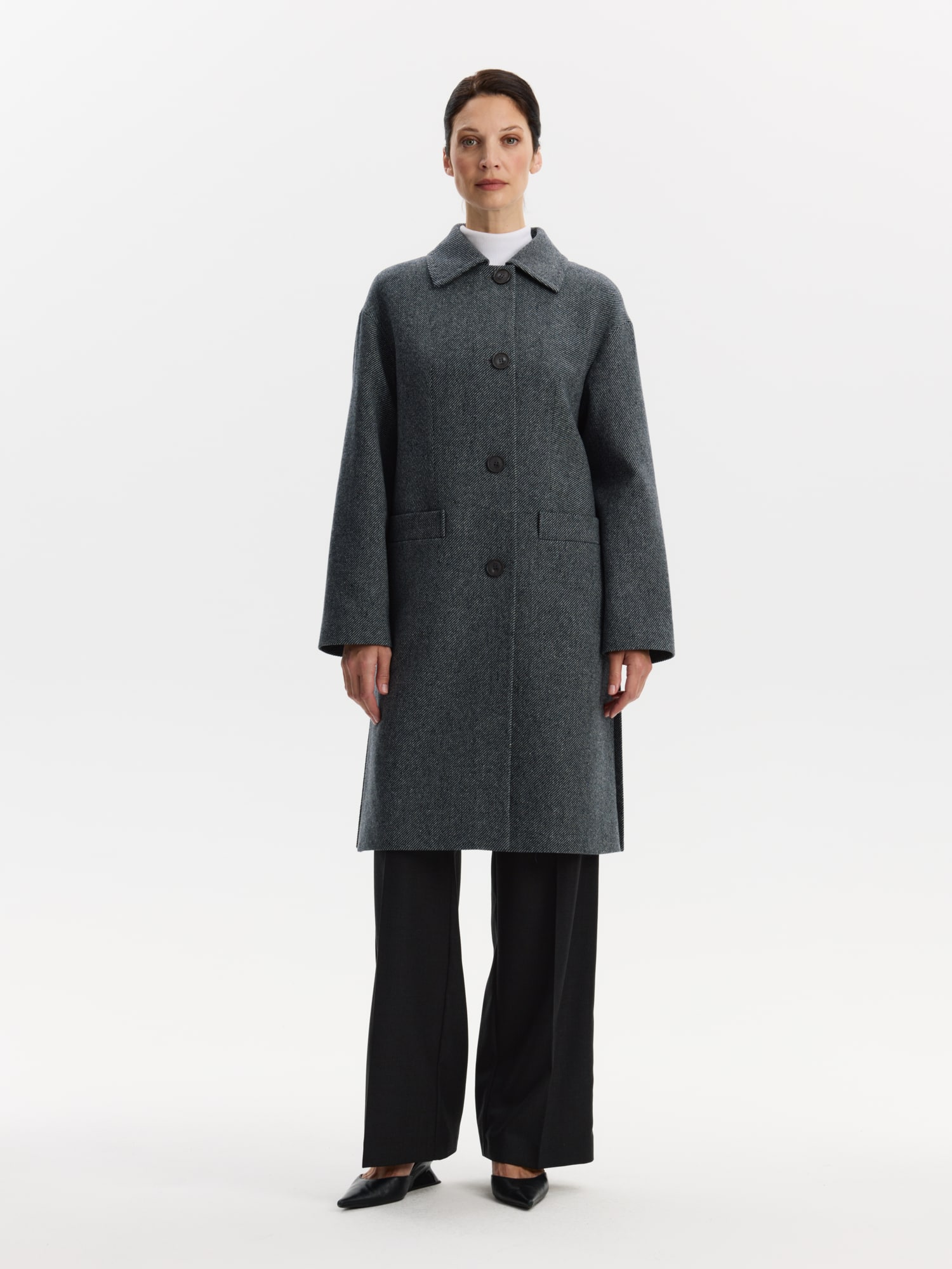 Пальто КМ1331 Lord серо-голубая диагональ