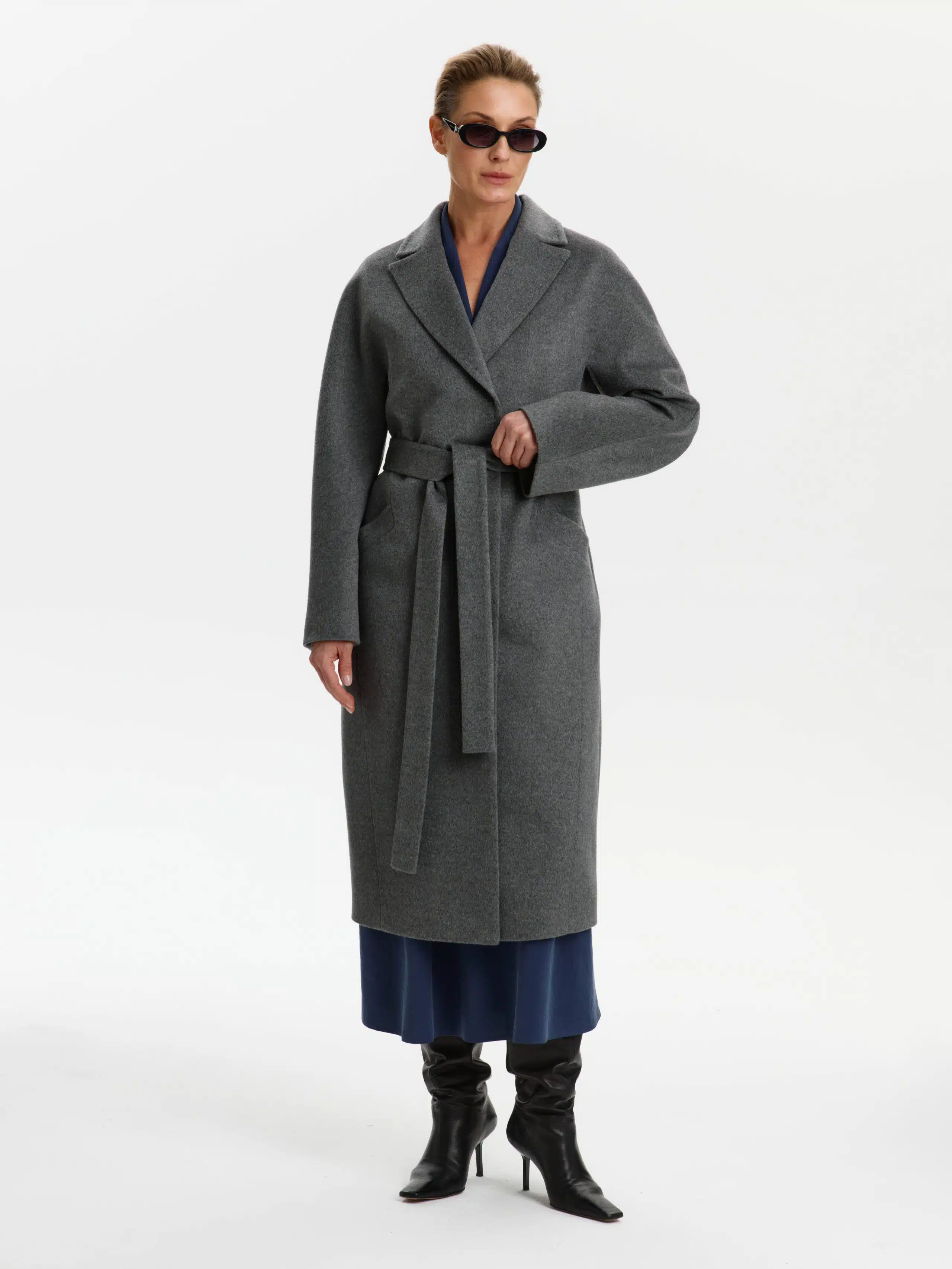 Пальто КМ979 Ven т.серый