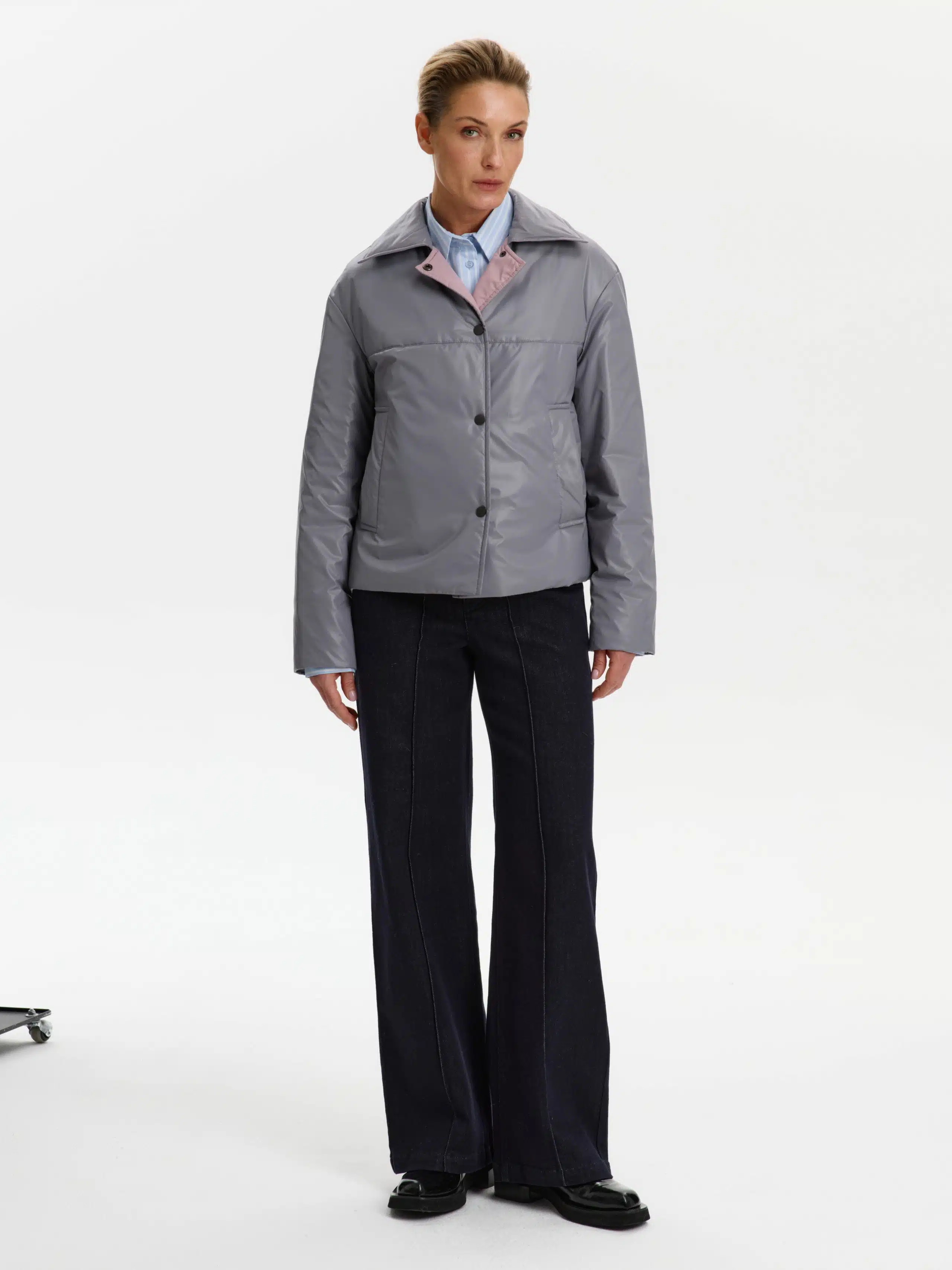 Пальто стеганое КМ1102-1S серый