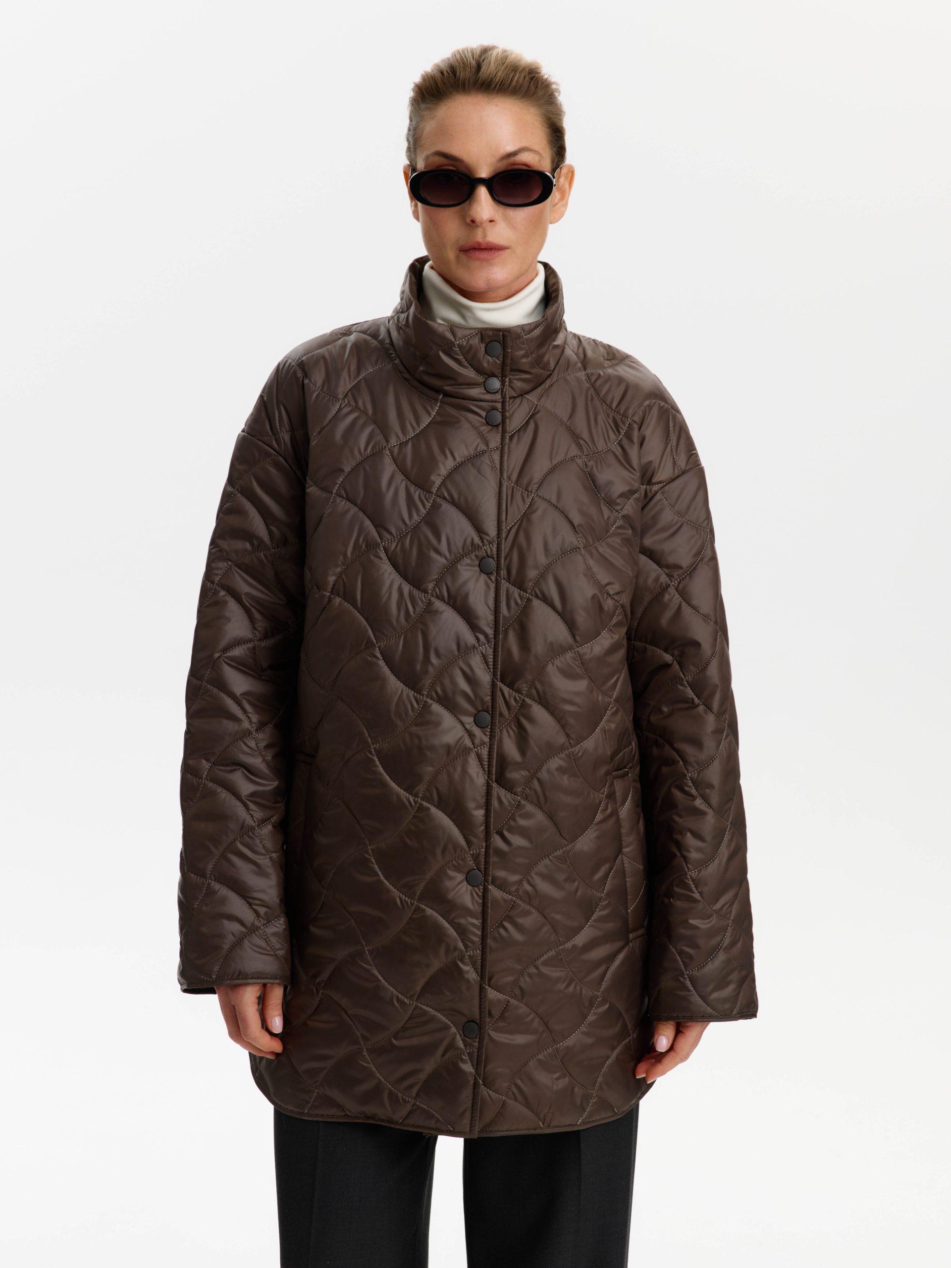 Пальто стеганое КМ1157S коричневый принт