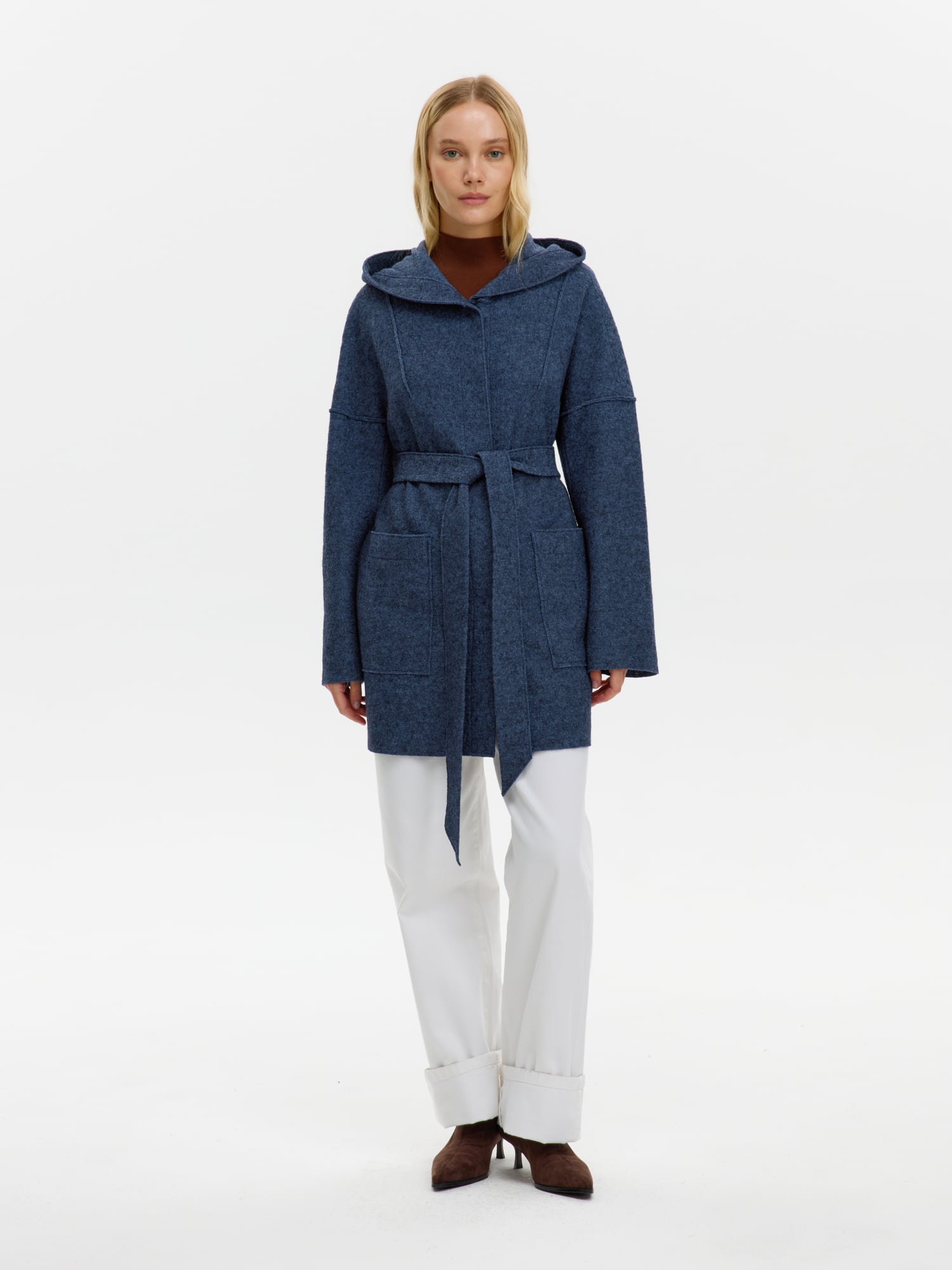 Пальто КМ1110 V серо-синий